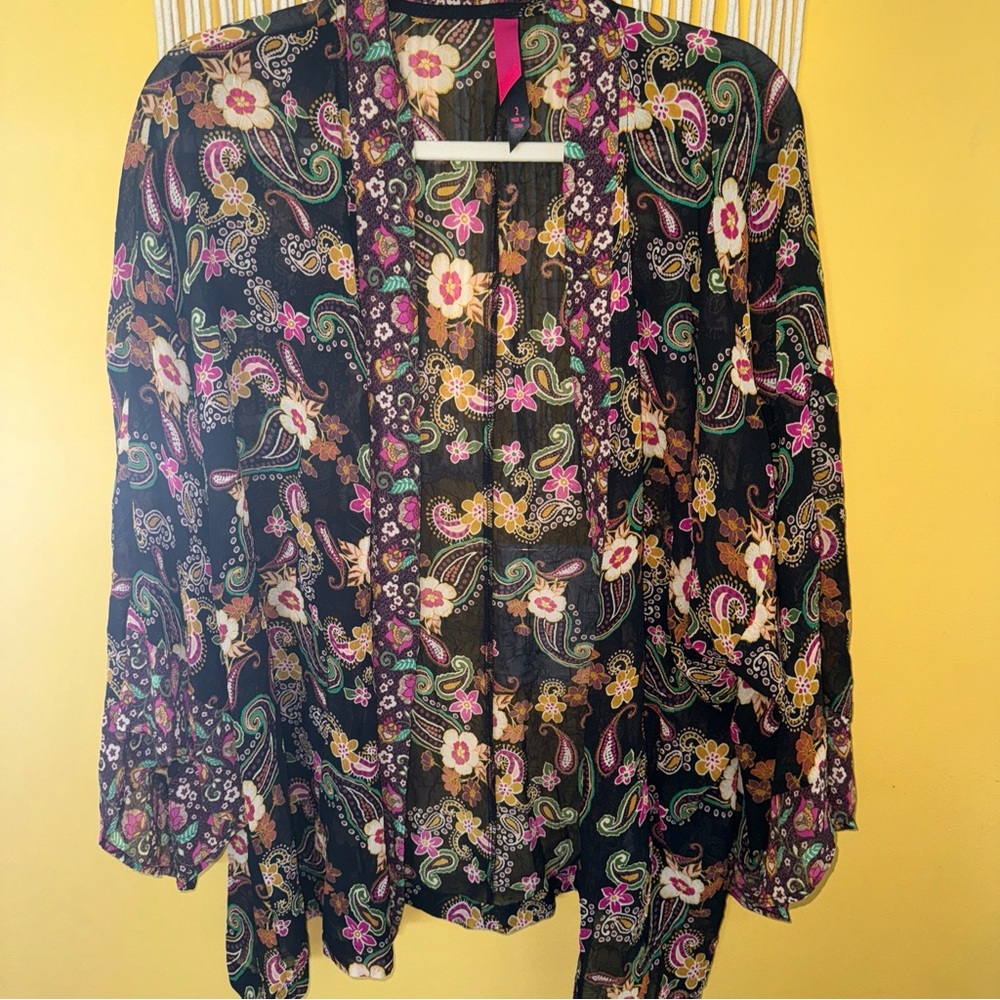 Pure Energy Size 2‎ Floral Paisley Sheer Lightweight Beach Cruise Wear Cover-Up